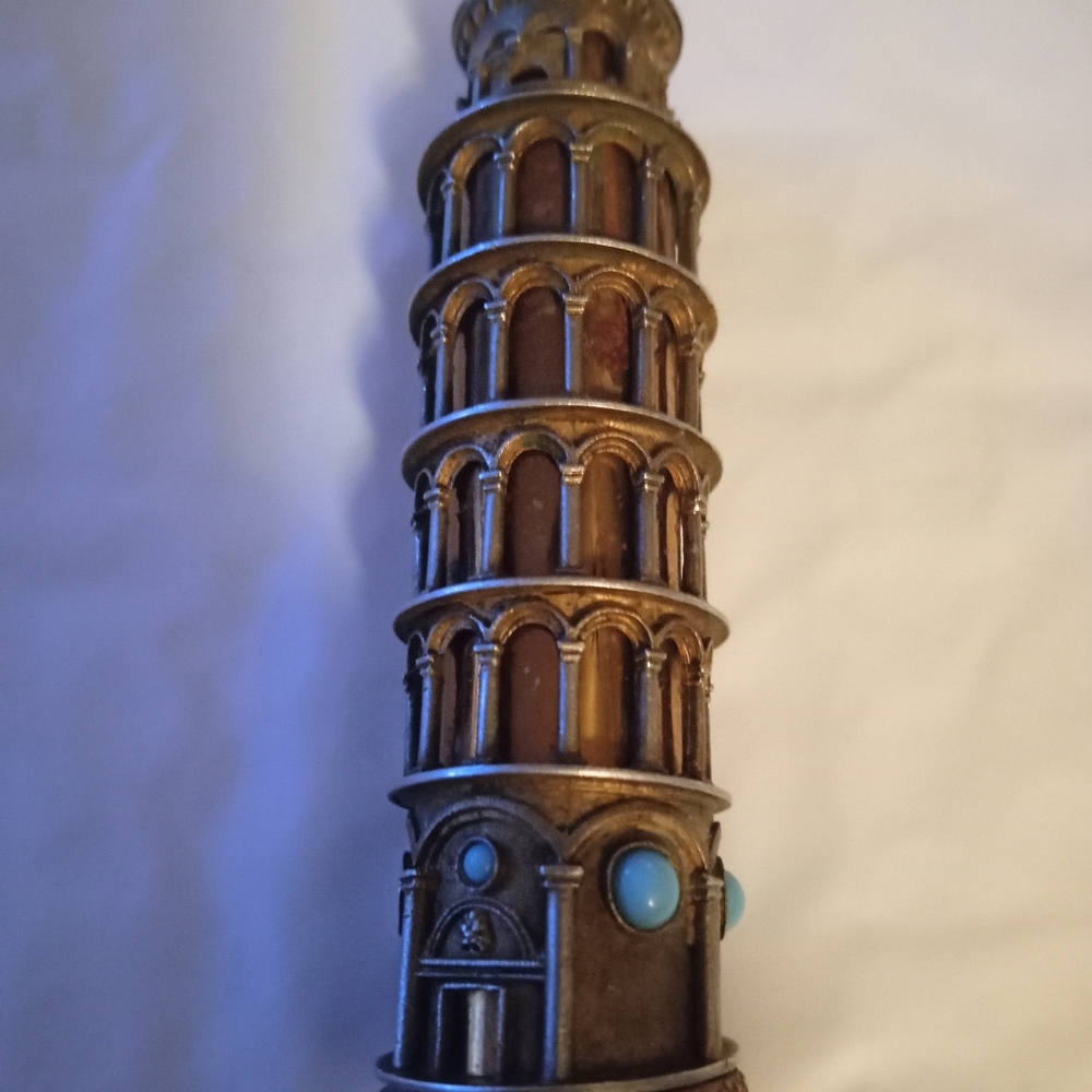 Vintage 800 silver& 18 kt gold plated leaning tower of pisa lipstick holder
